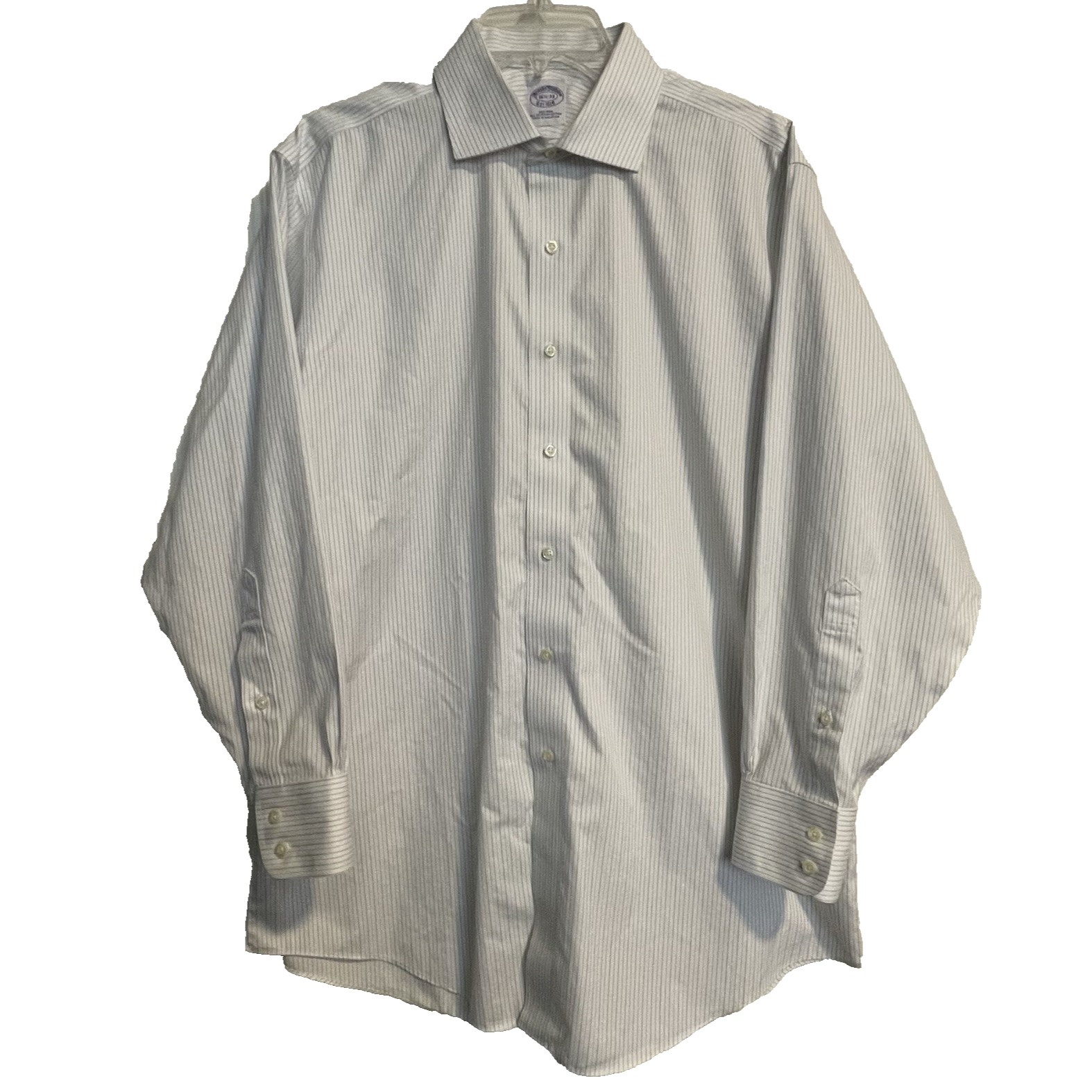 Brooks Brothers Non-Iron Men's Dress Shirt Size 16½-33, White W/ Blue Pinstripes